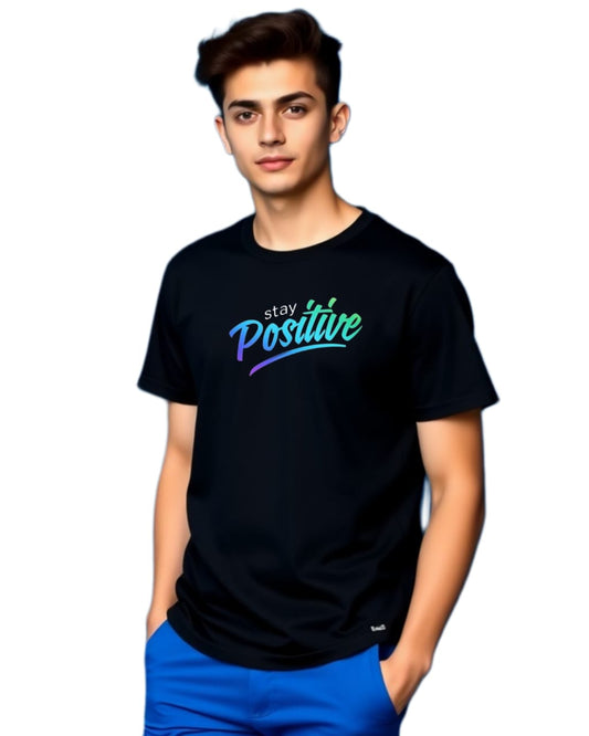 positivity ,180 GSM Biowash Unisex Round Neck T-Shirt (100% Cotton, DTF Print)