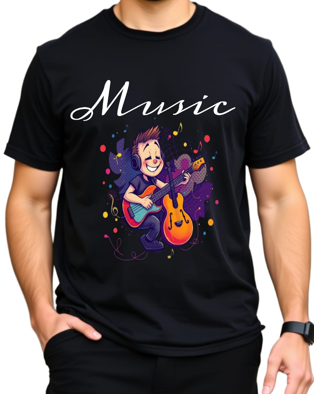 MUSIC LOVER  100% Pure Cotton Regular Fit 180 GSM Biowash Unisex Round Neck T-Shirt (100% Cotton, DTF Print)