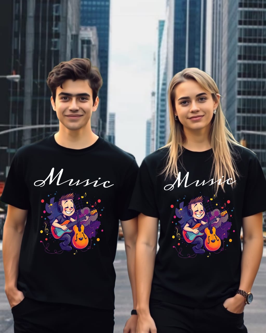 MUSIC LOVER  100% Pure Cotton Regular Fit 180 GSM Biowash Unisex Round Neck T-Shirt (100% Cotton, DTF Print)