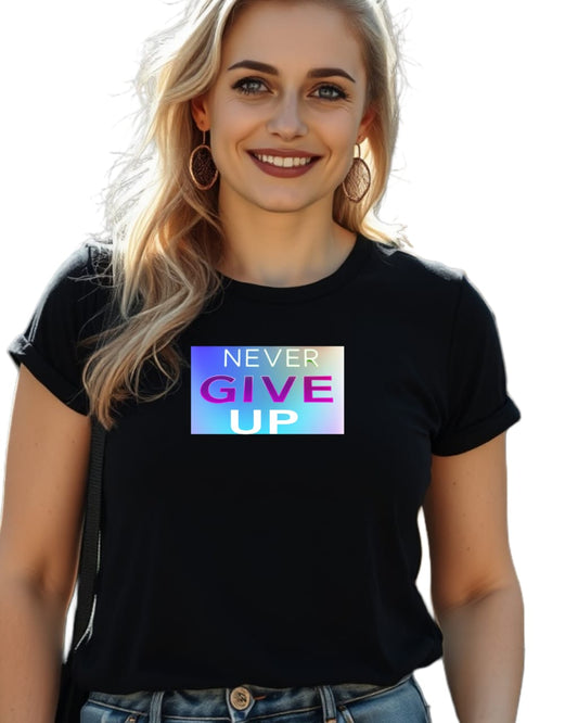 Never give up motivational  Premium Regular Fit 180 GSM Biowash Unisex Round Neck T-Shirt (100% Cotton, DTF Print)