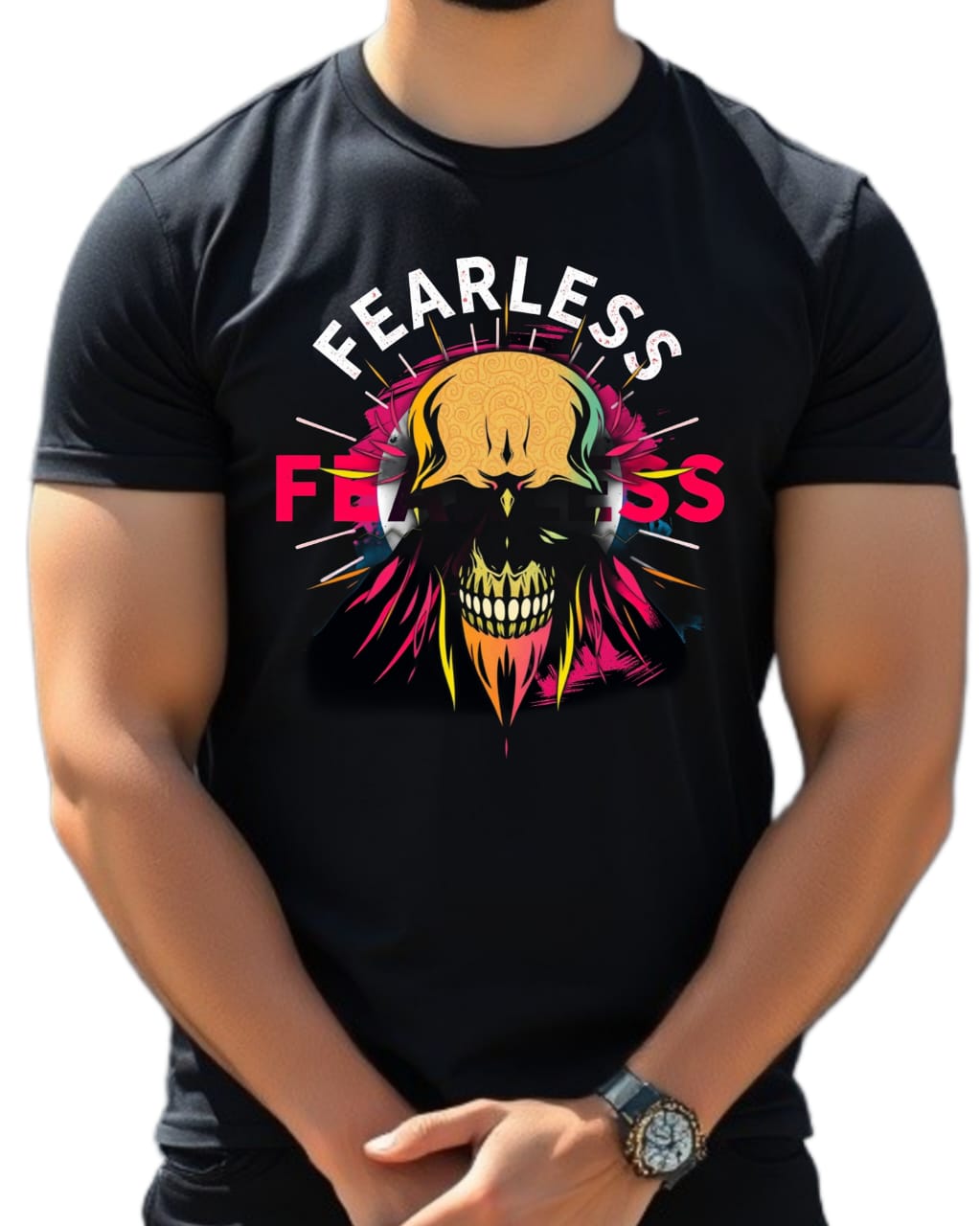 FEARLESS Premium Regular Fit 180 GSM Biowash Unisex Round Neck T-Shirt (100% Cotton, DTF Print)