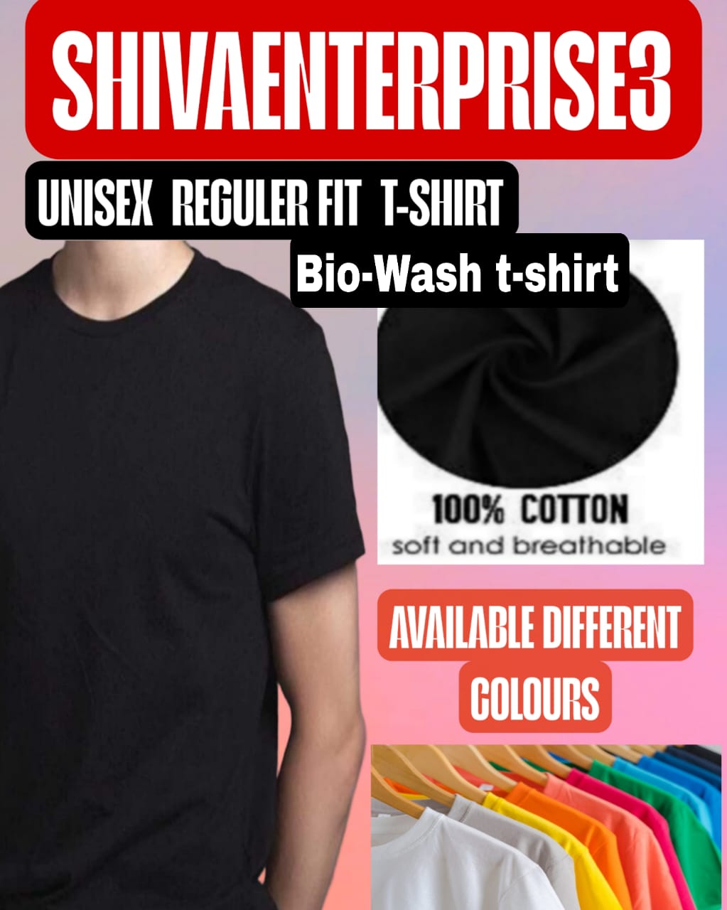 shiva enterprise3  ,180 GSM Biowash Unisex Round Neck T-Shirt (100% Cotton, DTF Print) design-holi