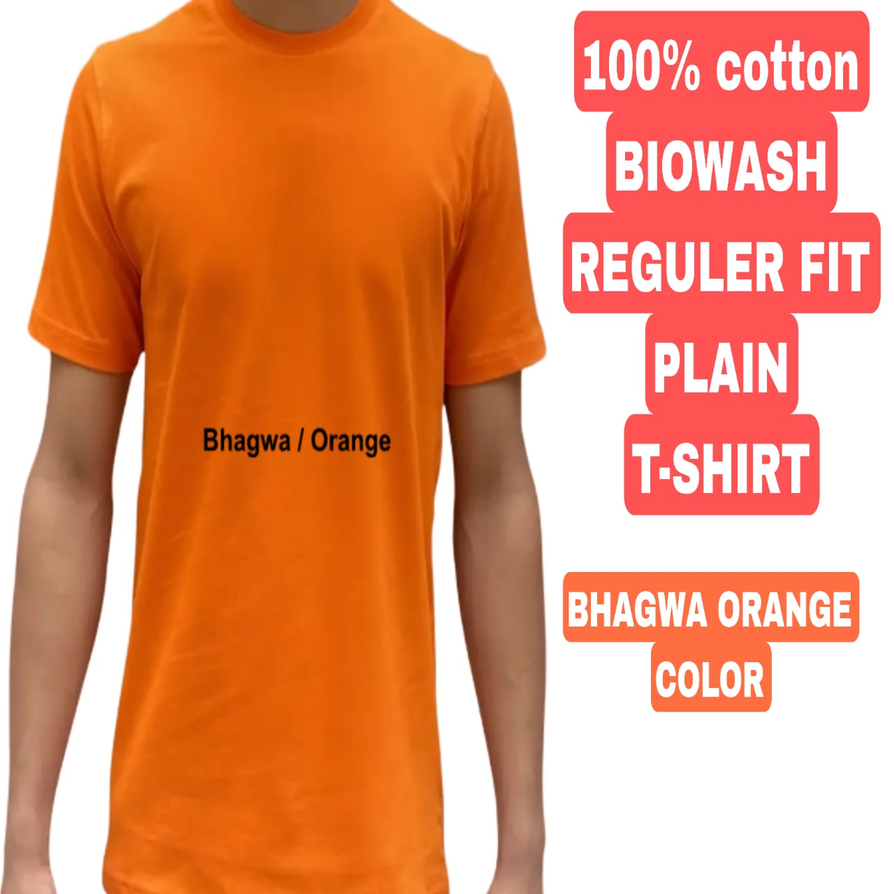 Rea and orange 180 GSM Biowash Unisex Round Neck plain  T-Shirt [100% Cotton, ] pack of 2