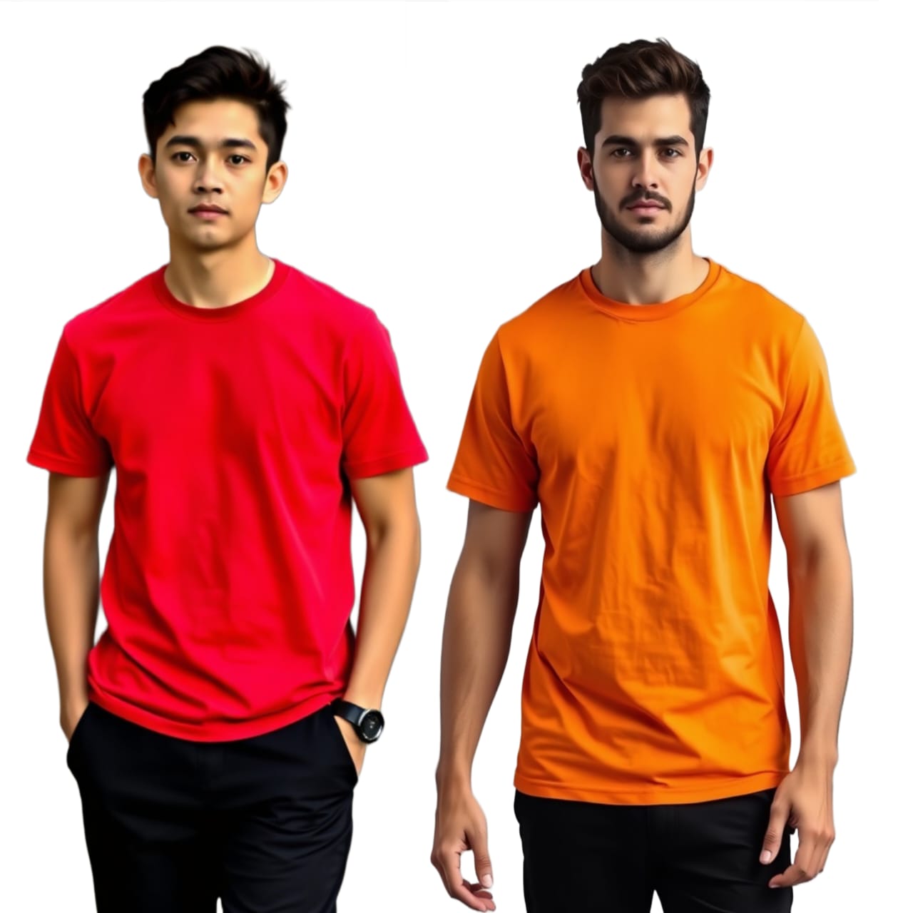 Rea and orange 180 GSM Biowash Unisex Round Neck plain  T-Shirt [100% Cotton, ] pack of 2