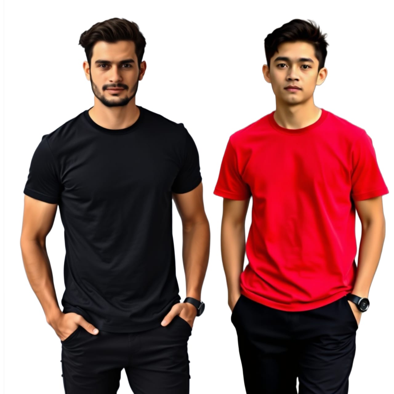 BLACK AND  RED  180 GSM Biowash Unisex Round Neck plain  T-Shirt [100% Cotton, ] pack of 2