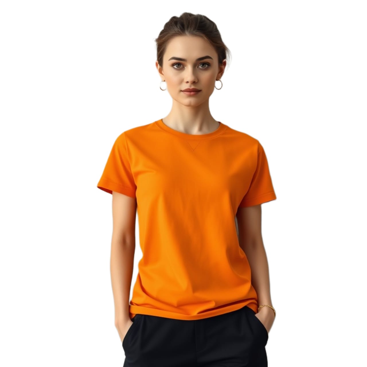 BLACK AND  ORANGE   180 GSM Biowash Unisex Round Neck plain  T-Shirt [100% Cotton, ] pack of 2