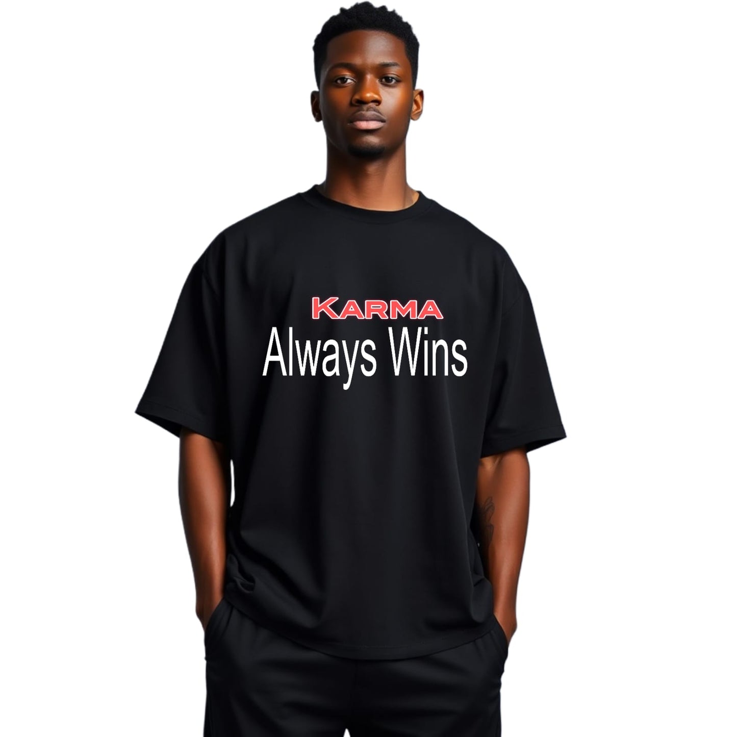 Motivational Oversized Unisex Drop-Shoulder T-Shirt | 100% Cotton | DTF Printed | Red Label Premium Fabric, Design name - karma