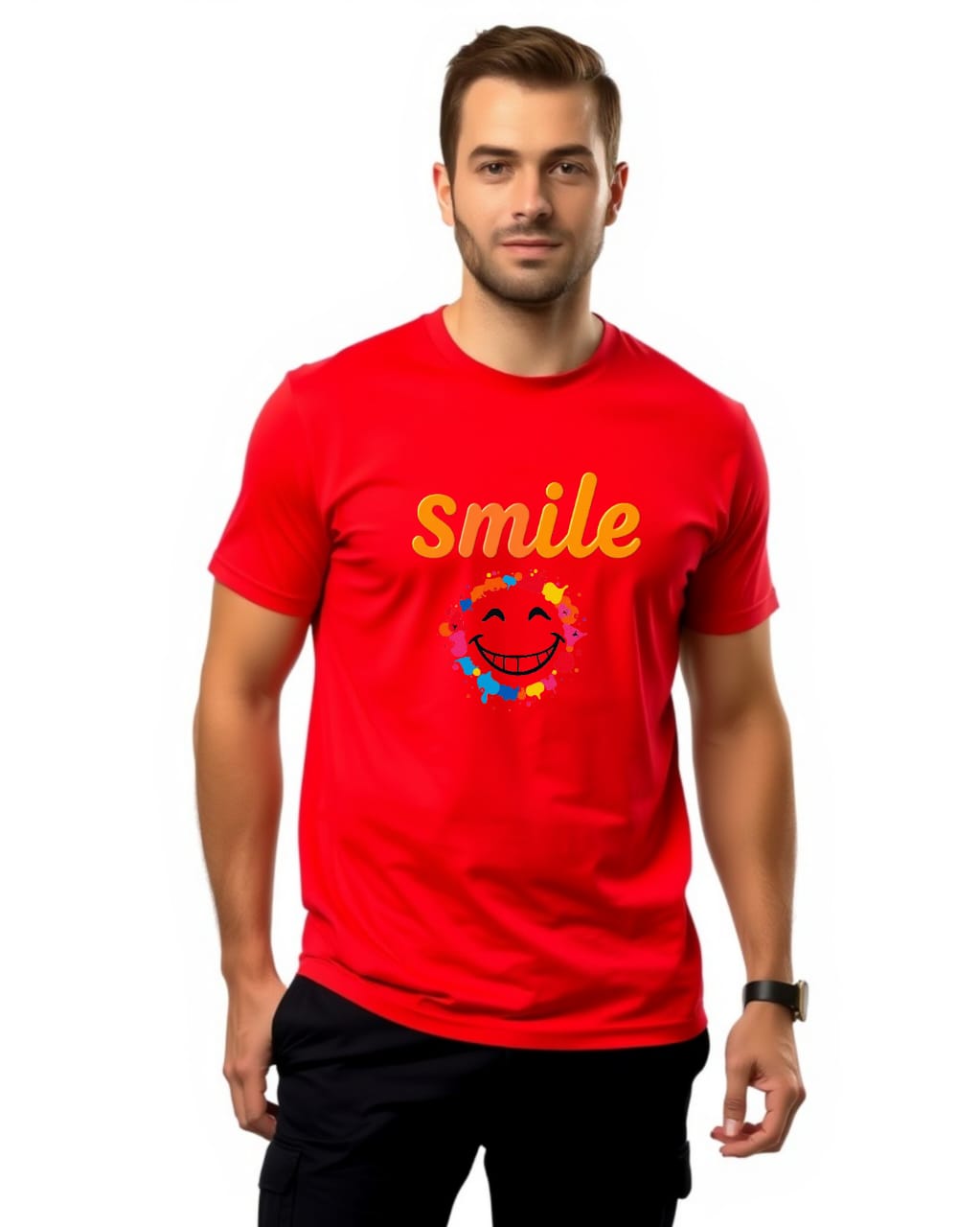 SMILE Premium Regular Fit 180 GSM Biowash Unisex Round Neck T-Shirt (100% Cotton, DTF Print)