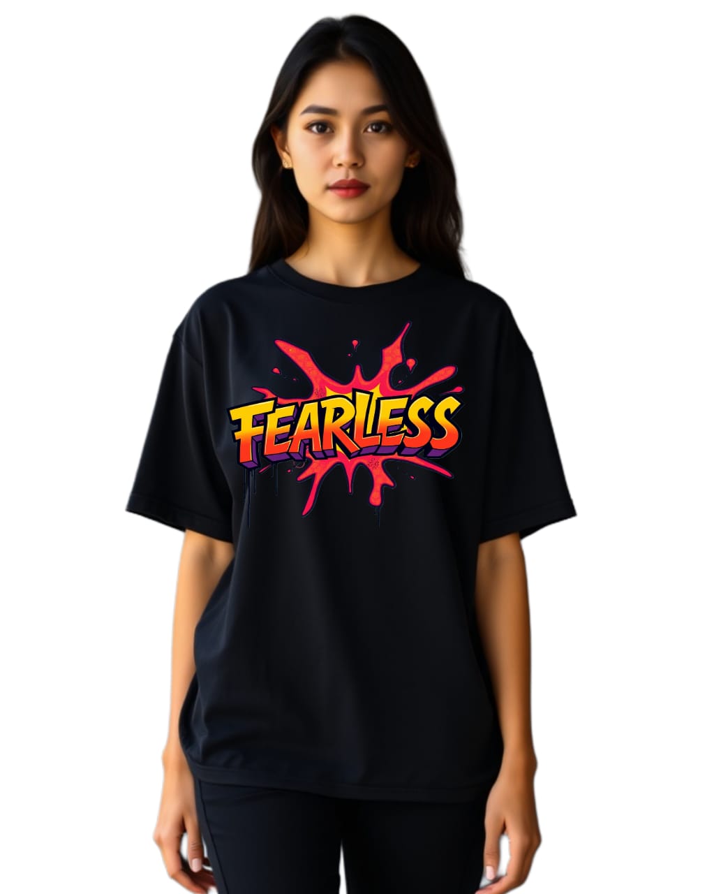 INSPIRATION Oversized Unisex Drop-Shoulder T-Shirt | 100% Cotton | DTF Printed | Red Label Premium Fabric, Design name - FEARLESS