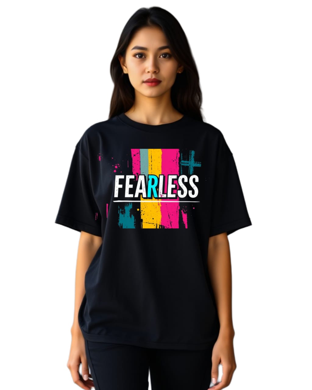 Motivational Oversized Unisex Drop-Shoulder T-Shirt | 100% Cotton | DTF Printed | Red Label Premium Fabric, Design name - FEARLESS