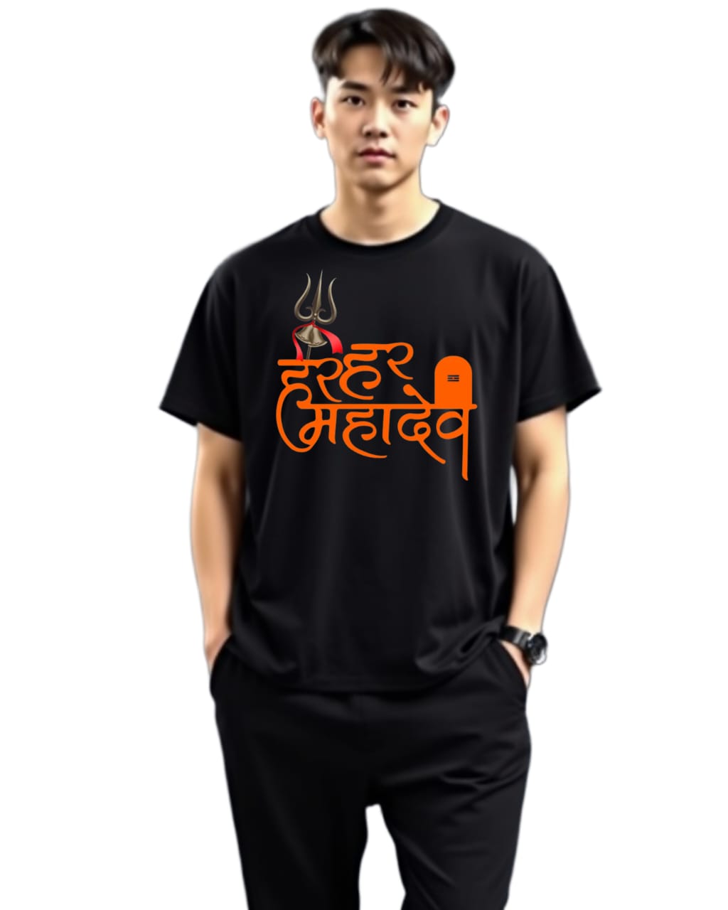 shiva enterprise3  ,180 GSM Biowash Unisex Round Neck T-Shirt (100% Cotton, DTF Print) design-har har mahadev