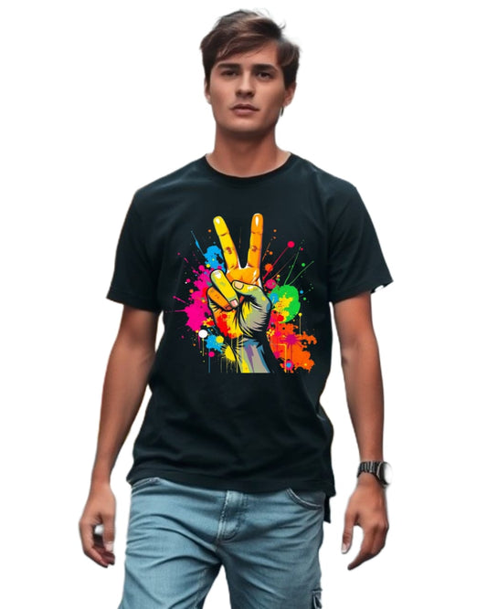 shiva enterprise3  ,180 GSM Biowash Unisex Round Neck T-Shirt (100% Cotton, DTF Print) design-holi