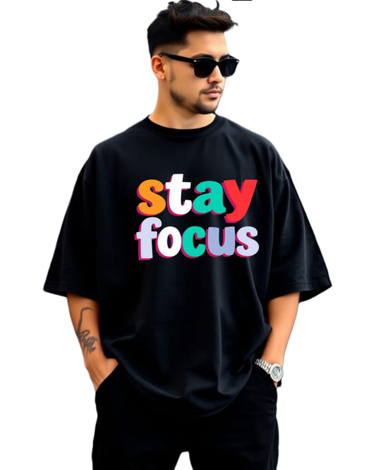 Motivational Oversized Unisex Drop-Shoulder T-Shirt | 100% Cotton | DTF Printed | Red Label Premium Fabric, Design name - stay focus