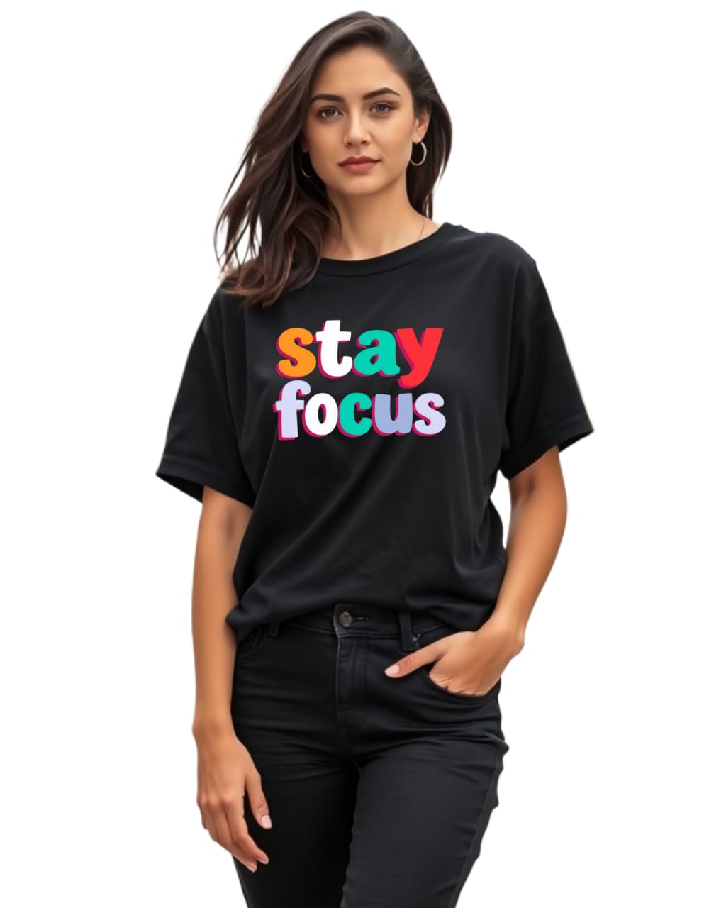 Motivational Oversized Unisex Drop-Shoulder T-Shirt | 100% Cotton | DTF Printed | Red Label Premium Fabric, Design name - stay focus