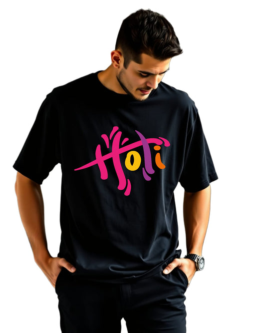 HOLI-New design Oversized Unisex Drop-Shoulder T-Shirt | 100% Cotton | DTF Printed | Red Label Premium Fabric