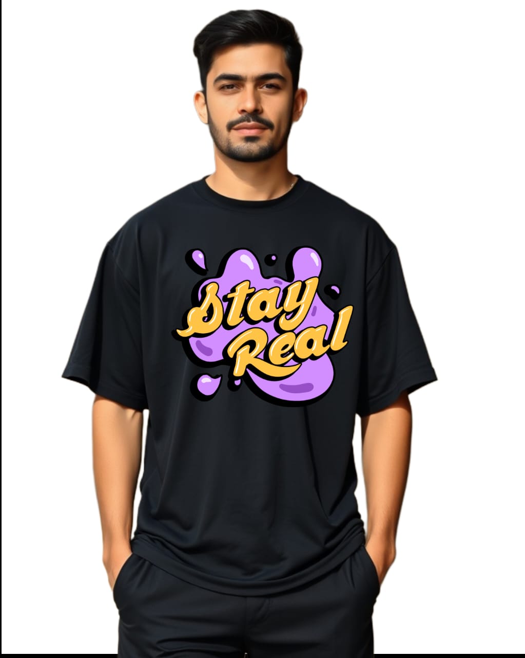 DESIGN -STAY REAL /Unisex Oversized T-Shirt | 100% Cotton | 210 GSM Heavy Gauge Fabric | DTF Printed | ShivaEnterprise3