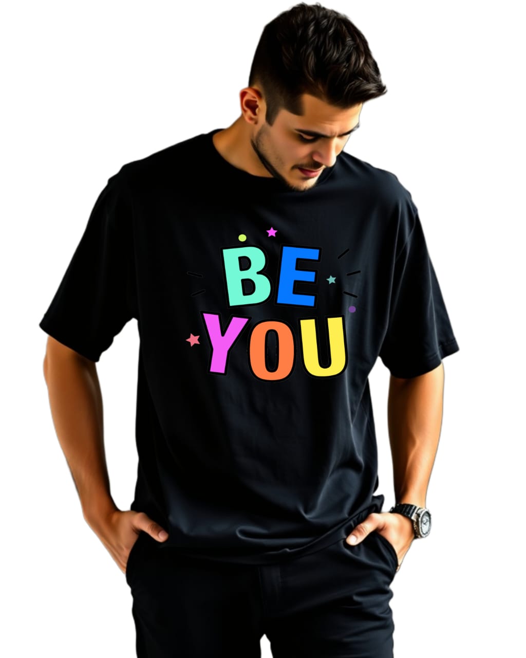 Design-BE YOU  /Unisex Oversized T-Shirt | 100% Cotton | 210 GSM Heavy Gauge Fabric | DTF Printed | ShivaEnterprise3