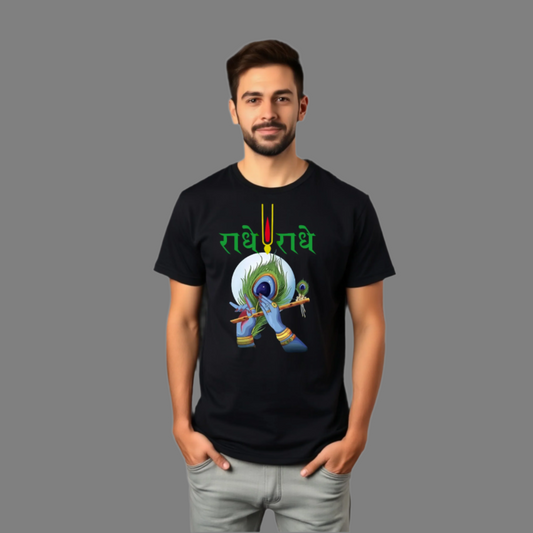 shree krishna 180 GSM Biowash Unisex Round Neck T-Shirt (100% Cotton, DTF Print)