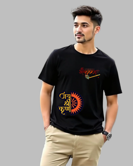 Shree Krishna regular fit 180 GSM Biowash Unisex Round Neck T-Shirt (100% Cotton, DTF Print)